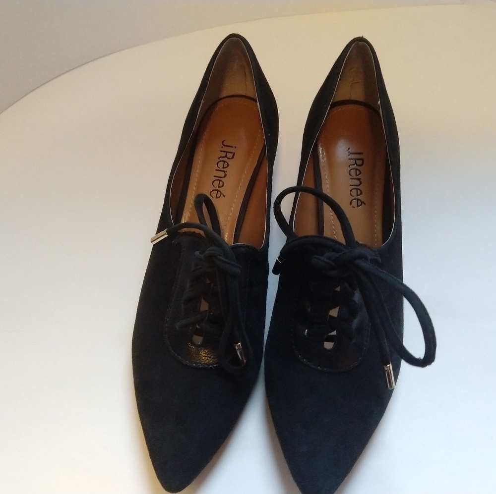 JRenee black heeled suede oxfords, size 8 - Picture 3 of 8